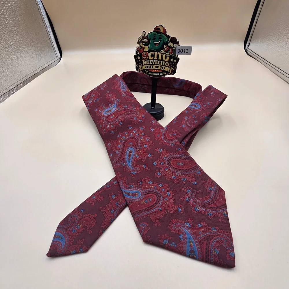 Pierre Cardin Mens Silk Paisley Necktie Burgundy Blue Formal Business Tie